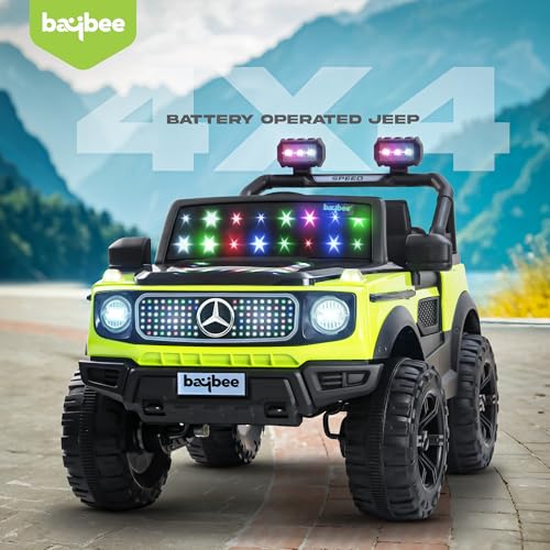 Image of Baybee Benzie 4x4 Battery Operated Jeep for Kids, Ride on Toy Kid Car with RGB Windshield Light & Music | Baby Big Battery Cars | Electric Jeep Car for Kids to Drive 2 to 6 Years (Fluorescent Green)