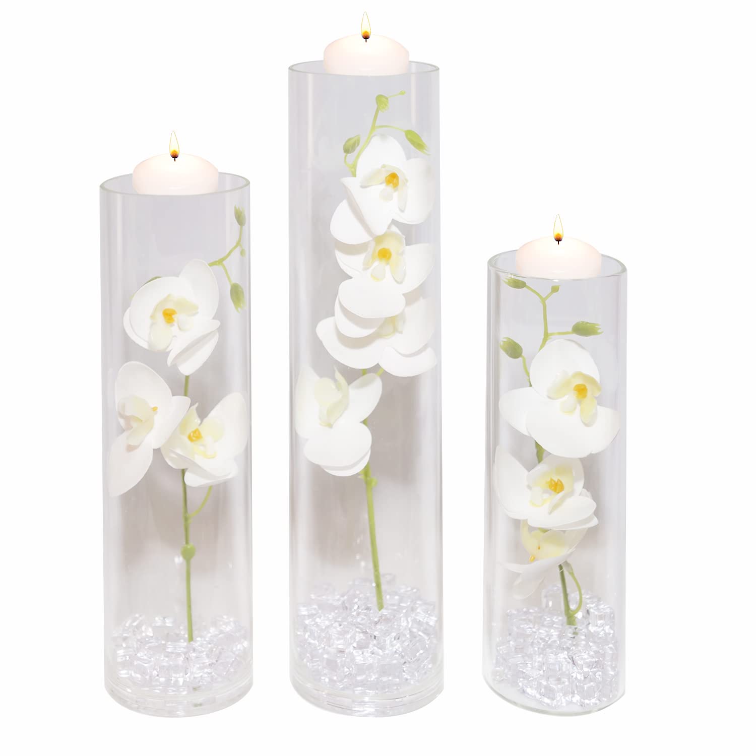 EXVEST Artificial Phalaenopsis Vase Fillers with Floating Candles Diamond Lace Nearly Natural Orchid for Table Centerpiece Wedding Party Home Bar Restaurant Festival Decoration White Suit