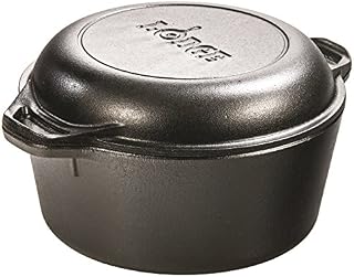Lodge L8DD3 4.73 litre / 5 quart Pre-Seasoned Cast Iron Double Dutch Oven (with Loop Handles), Black
