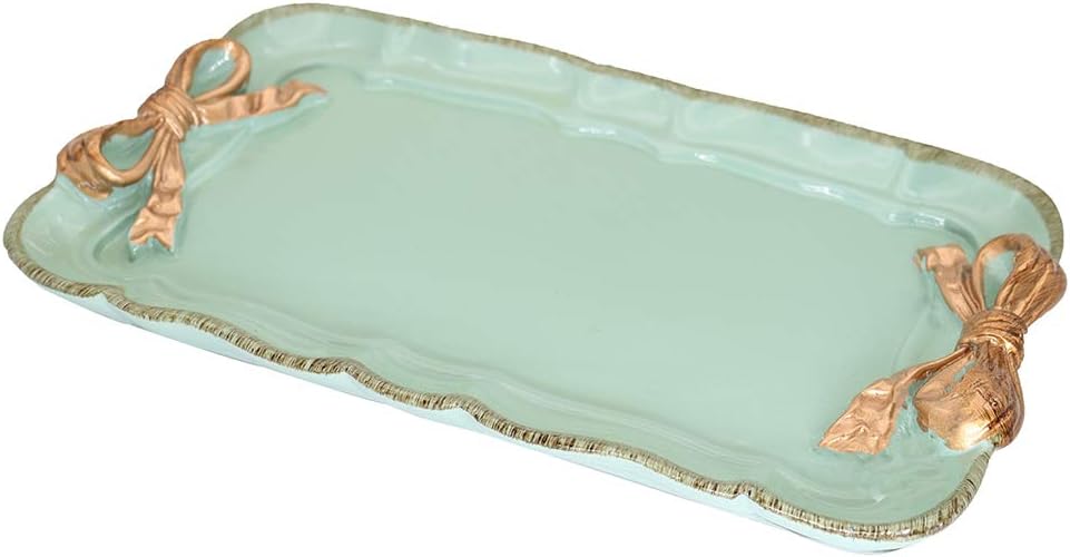 Vintage Decorative Tray Towel Tray Storage Tray Dish Plate Fruit Trays Rings Chain Bracelets Earrings Trays Cosmetics Jewelry Organizer Retro Design Bow-Knot Resin Plate (Green)