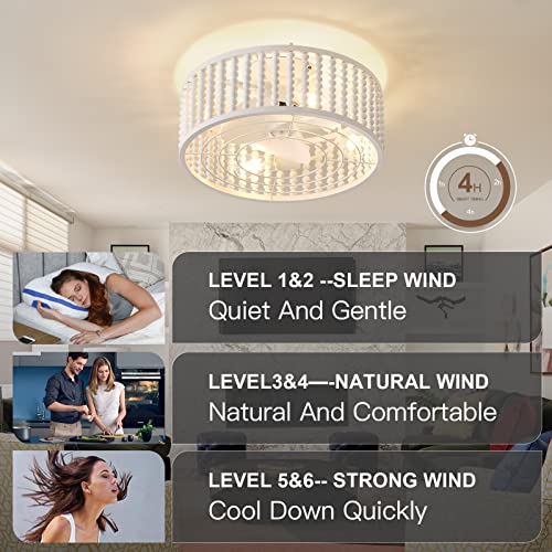 Liokoc Ceiling Fans with Lights and Remote, Caged Ceiling Fan with Handcrafted Beaded Décor 6 Speeds Reversible 19 inches Bulbs Included for Flush Mount Ceiling, Off-White - Image 3