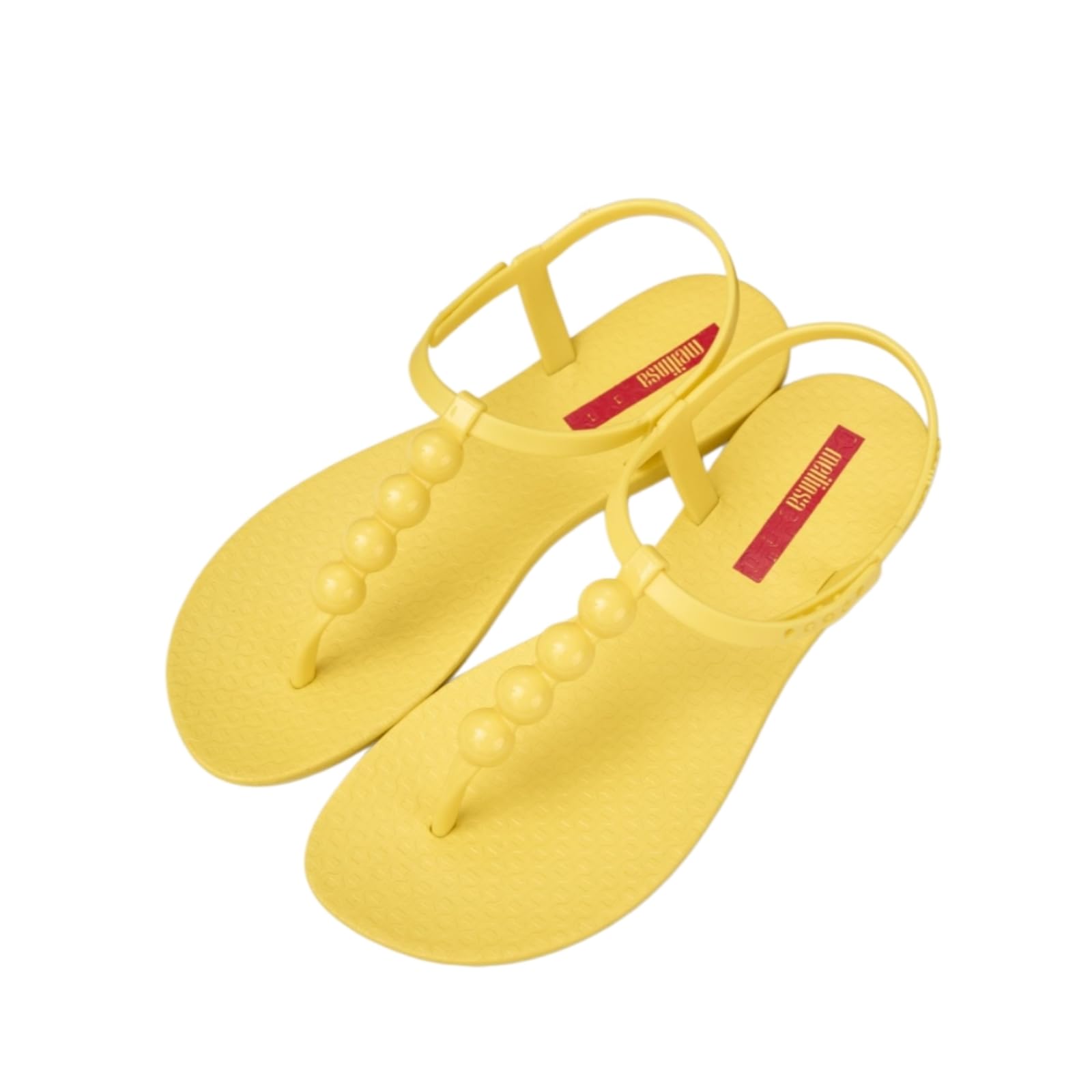 Jelly Sandales Perlées T-Strap avec Semelle Souple en Eva Étanche Couleur Jaune
