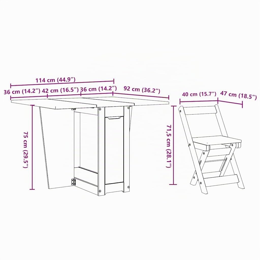 vidaXL Set Comedor Plegable Mariposa 5 pzas Corona Madera Pino Gris, Juego de Mesa de Comedor, Mesa y sillas de Mariposa, Mesa y sillas de Comedor