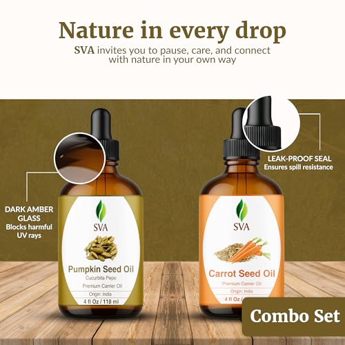 Image of SVA Pumpkin and Carrot Seed Oil 4 oz Bundle Super Saver Combo - Bundle Set for Hair Oiling, Scalp Massage, Hair Care, Face, Skin Care and Body Massage
