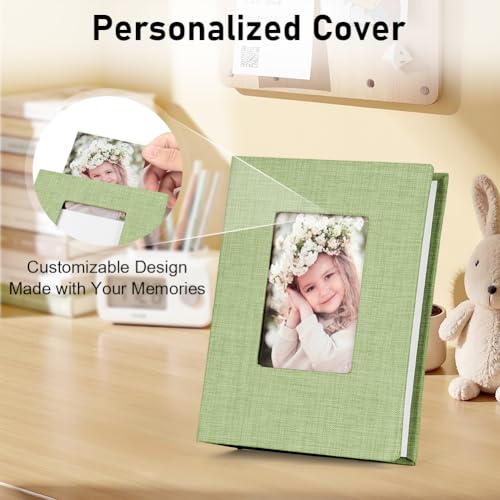 Ainiv Fotoalbum klein Einsteckalbum, 10x15 cm Fotoalben Klein für 100 Fotos, Leinenbindung, Mini Fotoalbum mit Fenster für Familie, Baby, Hochzeiten, Reisen (Hellgrün)