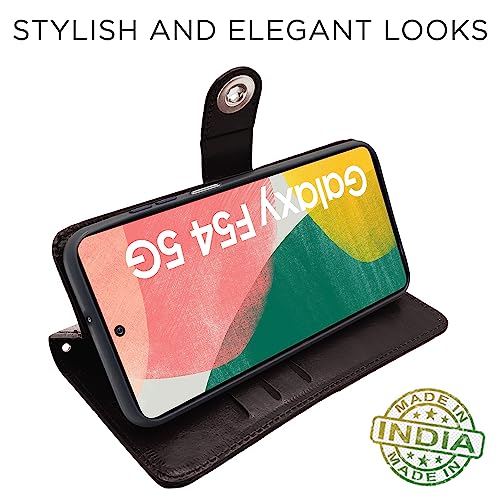 Image of Pikkme Samsung Galaxy F54 / M54 5G Flip Cover Leather Finish | Inside TPU with Card Pockets | Wallet Stand and Shock Proof | Complete Protection Button Flip Case (Coffee)