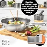 Moritz & Moritz Poêle à wok en acier inoxydable de 30cm avec revêtement céramique - Convient à tous les types de cuisinières - Structure alvéolaire antiadhésive pour cuire, rôtir et mijoter - 10