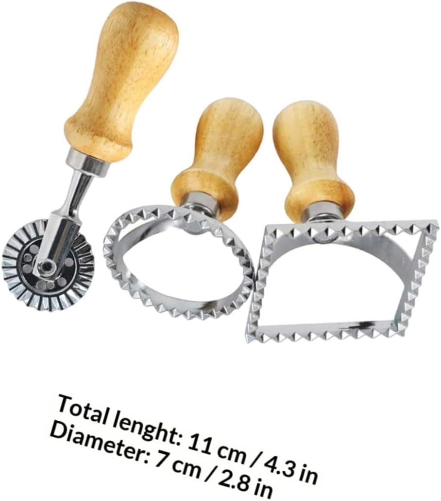 FUOYLOO 3pcs Zinc Alloy Dumpling Skin and Biscuit Cutter Set, Square, and Roller Handles – Multifunction Pasta Cutter Wheels for DIY Baking and Homemade Ravioli
