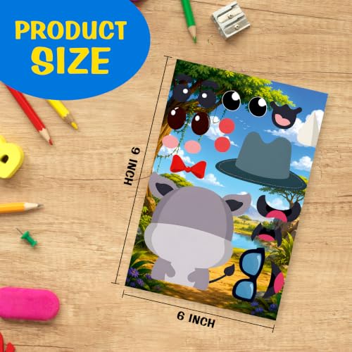Image of CodersParadise Jungle Animal Make-a-Face Sticker Activity Set, 12 Sticker Sheets, Zebra, Panda, Elephant, Leopard, Bear & Raccoon Face Stickers, DIY Craft for Kids, Birthday Party Favors