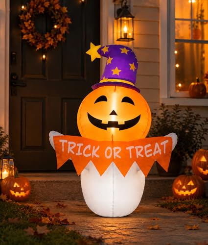 2FT Halloween Inflatable Pumpkin with Built-in LED Lights, Self-Inflating Outdoor Yard Decor for Porch Balcony Apartment Indoor Use, Festive Holiday Decoration for Home & Family