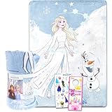 Disney Frozen Sleepover Set for Girls - Bundle with 45 x 60 Inch Frozen Anna and Elsa Fleece Blanket Plus Stickers and More | Frozen Bedroom Decor for Kids, Toddlers