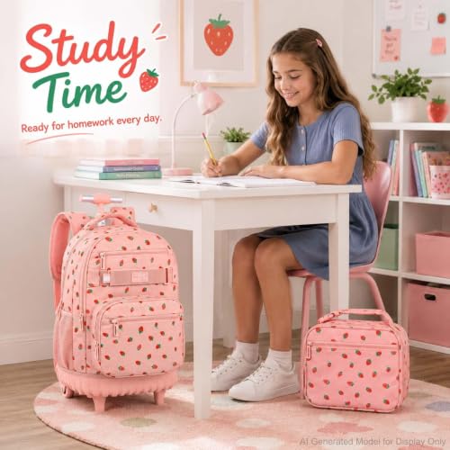 Image of 3Pcs Rolling Backpack for Women Girls with Large Wheels, 20 Inches Detachable Wheeled Backpack Set, Adults Water Resistant Roller Backpack for Travel, Work, College School (Pink)