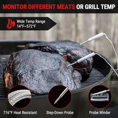 Image of LABART ThermoPro 650 ft Wireless Meat Thermometer for Smoker Grill, Meat Thermometer Digital Wireless with 2 Probes, Bluetooth Rechargeable, Smoker thermometer for Cooking Turkey Fish Beef