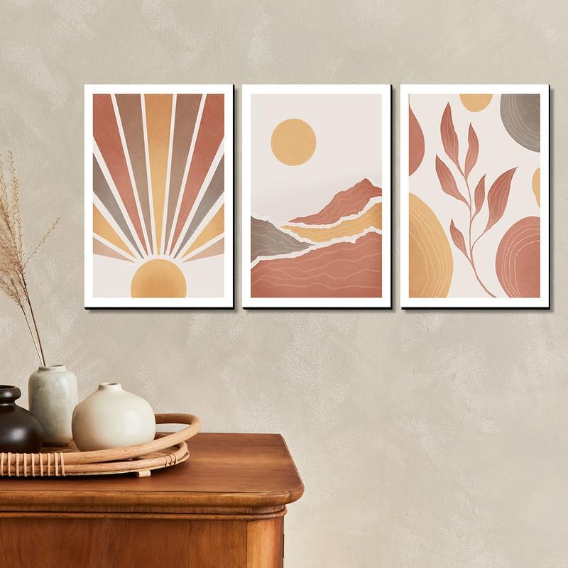 VASL™Studio Aesthetic MDF Panel Wall Frames for Home Decor - Abstract Modern Wall Art for Living Room - Aesthetic Paintings for bedroom (12 x 18 inch,Panel) Set of 3