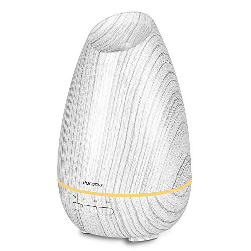 Puroma Adjustable Aromatherapy Essential Oil Diffuser Wood Grain Fragrance Diffuser Cool Mist Humidifier with Waterless Auto Shut-Off Function and 4 Timers for Home Office Baby Room (White)