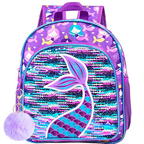 AGSDON Mermaid Backpack for Girls, 12" Toddler Sequin Kids Bookbag,