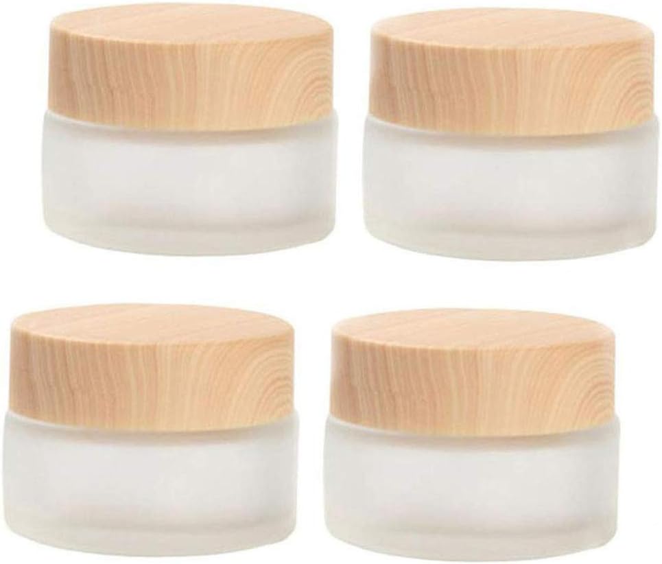 8 Pack 50 Gram/50 ml Round Empty Jars Frosted Glass Bottle Cosmetic Cream Jar Wood Grain Lid Cosmetic Container Glass Cream Box Refillable Lotion Cream Pot Jars for Makeup Lip Balm Eyeshadow image 5