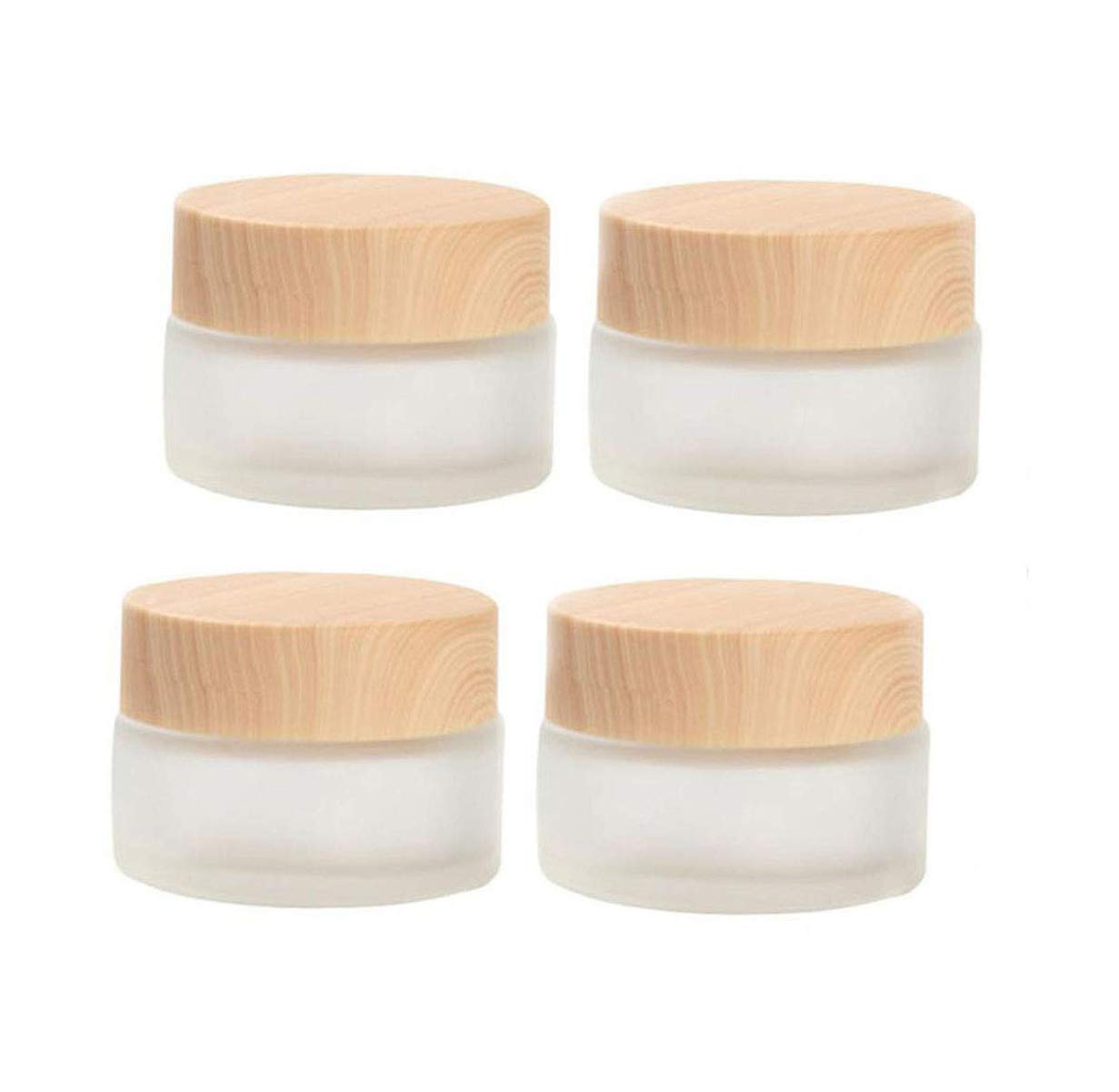 Healthcom 8 Pack 50 Gram/50 ml Round Empty Jars Frosted Glass Bottle Cosmetic Cream Jar Wood Grain Lid Cosmetic Container Glass Cream Box Refillable Lotion Cream Pot Jars for Makeup Lip Balm Eyeshadow : Beauty & Personal Care