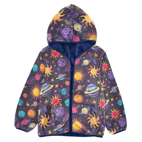 CHIFIGNO Space Planets Toddler Boys Jacket Thickened Warm Soft Comfy Zip up Jacket with Arctic Fleece Lining 9-10Y