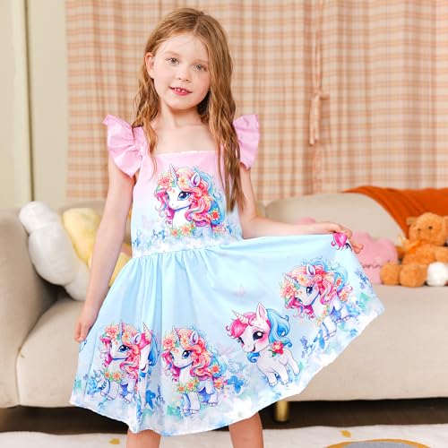 LQSZ Girls Dress Ruffled Sleeves Easter Summer Cartoon Princess Valentine Casual Style Dresses for Toddler Kids 2-12 Years3