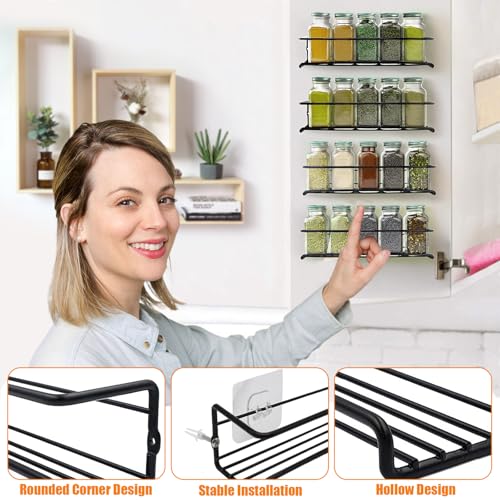 4 Niveles Especieros Cocina con Ganchos Autoadhesivos y Tornillos, Organizador Especias Pared sin Taladrar, Estanteria Colgar Condimentos, Estantes Especias para Armarios Interior,Baño,Despensa(Negro) - imagen 6