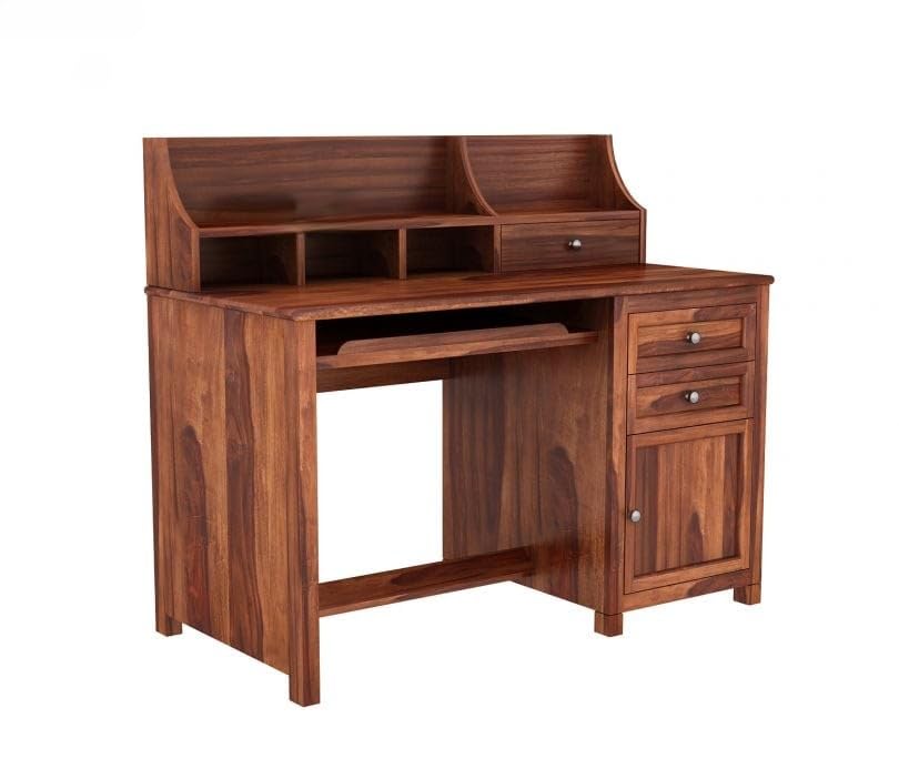 Image of Sheesham Wood Study Table for Students & Adults with Storage | Wooden Computer Desk for Home Office, Writing & Laptop Table | Brown Finish | 61x119.4x106.7 cm | 1 Year Warranty