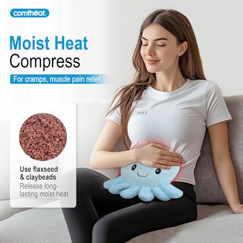 Image of Octopus Microwave Heating Pad for Pain Relief, Unscented Microwavable Heating Pads for Cramps, Neck Shoulder, Muscles, Small Natural Heat Pack Moist Heat with Washable Cover