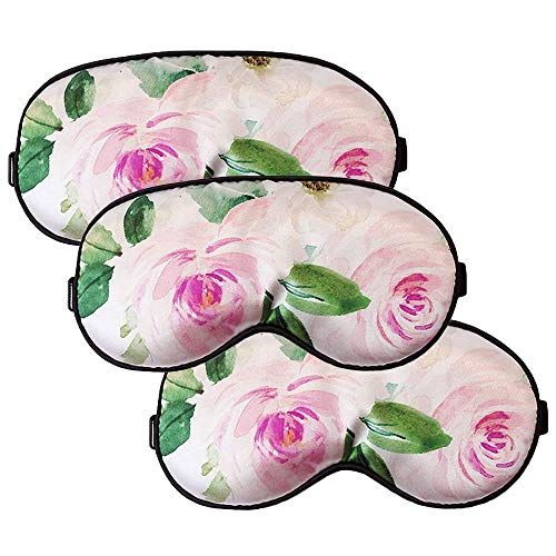 (Set of 3) Floral Sleep Mask for Women, Comfortable Eye Mask with Adjustable Strap, Soft Satin Eye Cover