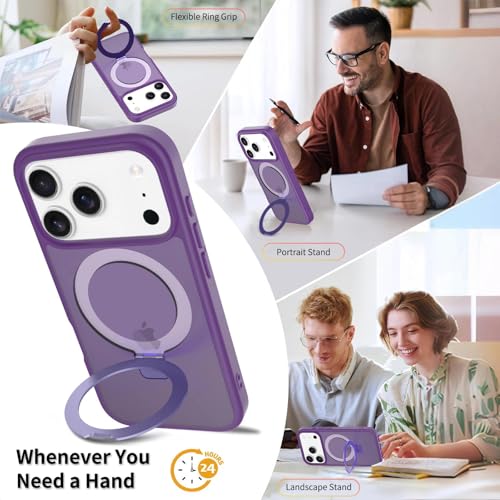 Image of Magnetic for iPhone 17 Pro Case, 6.3 inch, Compatible with MagSafe, Rugged Kickstand, Not-Yellowing Military-Grade Protection, Matte Purple