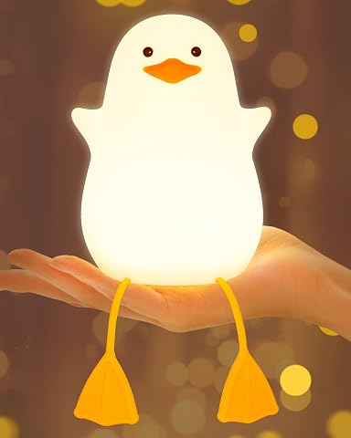 Amaredom Cute Duck Night Light, Squishy Duck Lamp, Silicone Dimmable Nursery Nightlight, Rechargeable LED Bedside Lamp with 20 Minutes Timer & Tap Control for Woman Kids Baby Toddler Decor Bedrooms