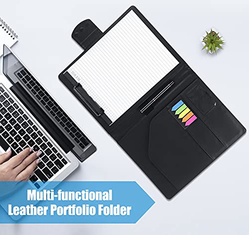 Agoer Leder Klemm Brett Mappe DIN-A4, Dokumententasche Klemmbrett Schreibmappe mit Magnet-Verschluss mit Papier und Stift,Markerstickern, Schwarz