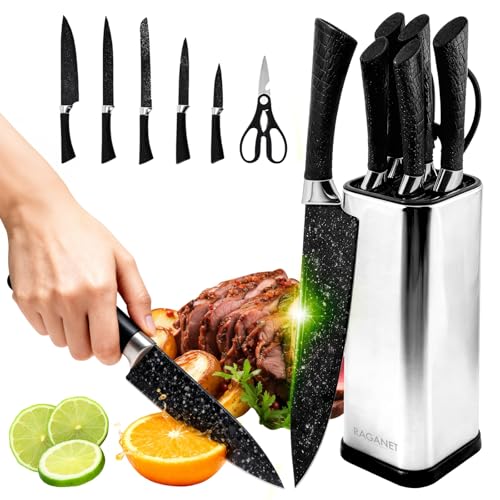 La Mejor Recopilación de Mujer al mejor precio. 43 Raganet, Set de Cuchillos de Cocina 7 Piezas con Base Metálica Plateada, Cuchillos de Acero Antioxidante con Mango Ergonómico Antideslizante, Incluye Tijeras Multiusos y Bloque...