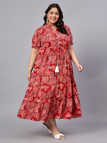 Image of Indietoga Women's Floral Printed Pure Cotton Tiered Maxi Dress (XL to 7XL)