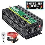 inversor 24v 220v 1000w 🚙【Paquete y garantía】1 Inversor 24V 220V 230V onda pura 2000W,1 manual de usuario,1 juego de cables de batería (1 rojo, 1 negro), 1 mando a distancia por radio, juego adicional de fusibles.1 año con reemplazo gratuito y de por vida. servicio posventa Si tiene más preguntas, no dude en contactarnos por correo electrónico. JIGUUN TEAM te las resolverá.