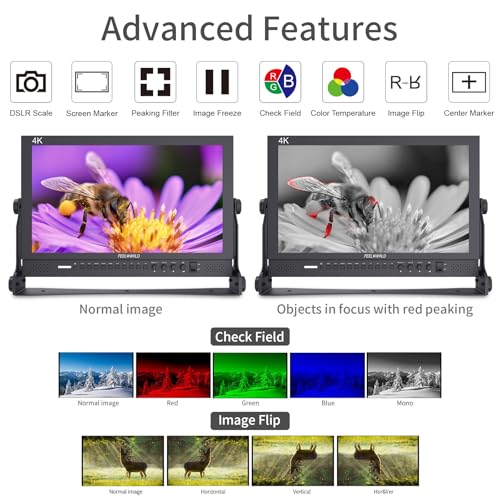 Image of FEELWORLD 17.3 Inch 1920x1080 Resolution 4K HDMI 3G-SDI Input and Output Broadcast Production Monitor, Desktop Director's Monitor with YPbPr, Video