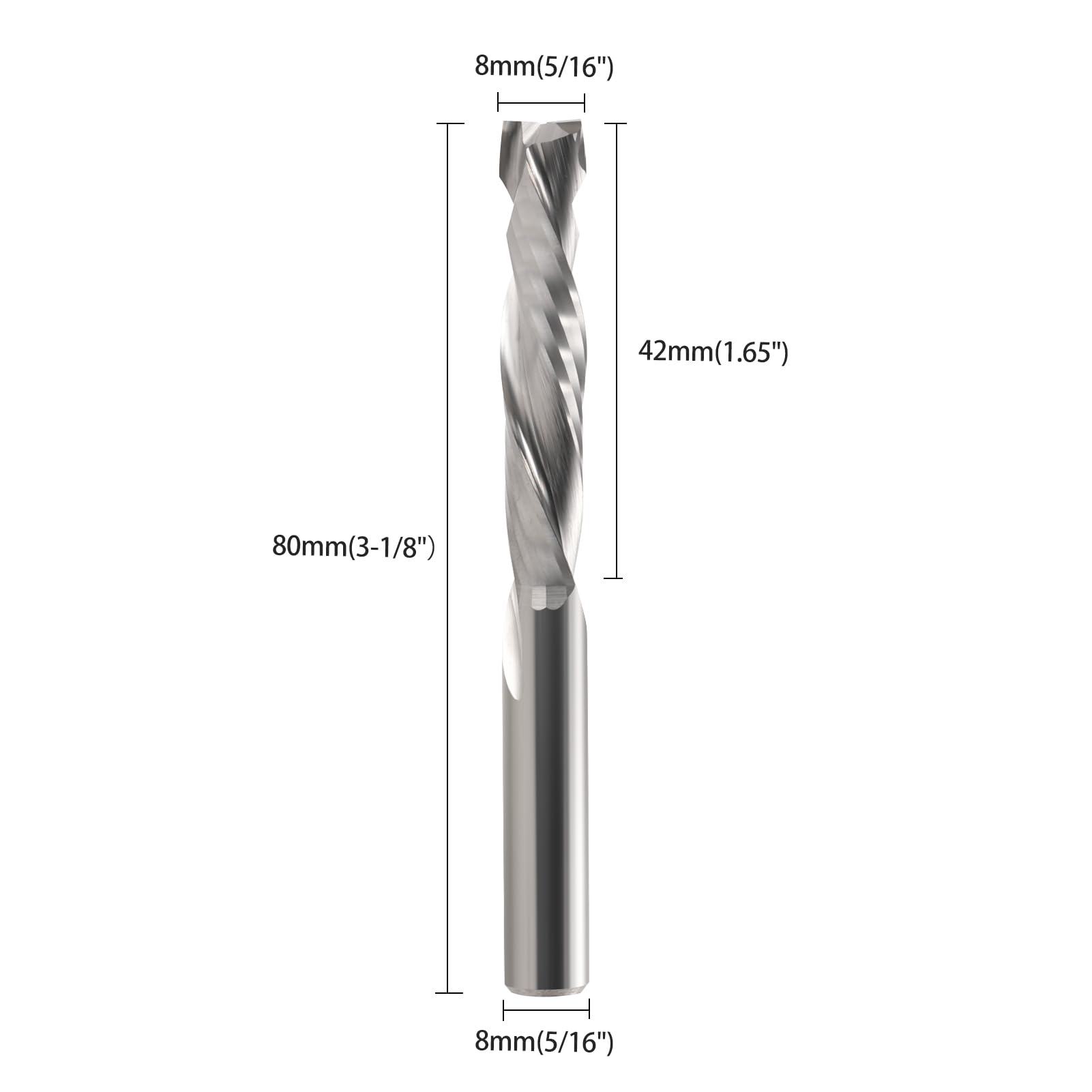 EU_HOZLY Spiralfräser Up&Down Compression Bit 8mm Schnittdurchmesser, 8mm Schaft, 42mm Schnittlänge CNC-Schaftfräser für Holzschnitzerei, Gravur, 1St