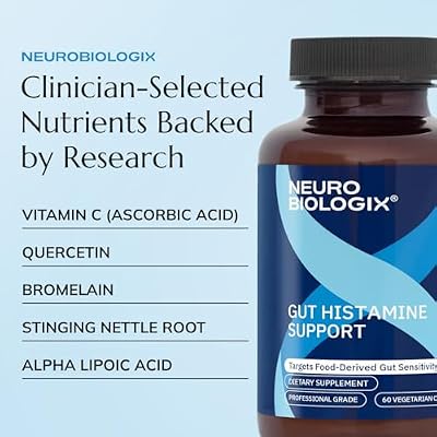 مكمل دعم الهيستامين المعوي Neurobiologix، للهضم والتوازن المناعي مع فيتامين سي، وNAC، والبروميلين، والكيرسيتين، يدعم استجابة الهيستامين المشتقة من الطعام للرجال والنساء، نباتي، 60 كبسولة