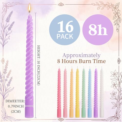 Image of MTLEE 16 Pcs Long Taper Candlestick Bulk 10 Inch Smokeless, Candy
