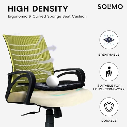 Image of Amazon Brand - Solimo Sitly Mid Back Revolving Office Chair for Work from Home, Study, and Computer Use | Heavy Duty Base | Ergonomic Mesh Design | Durable & Comfortable Seating (Green Mesh)