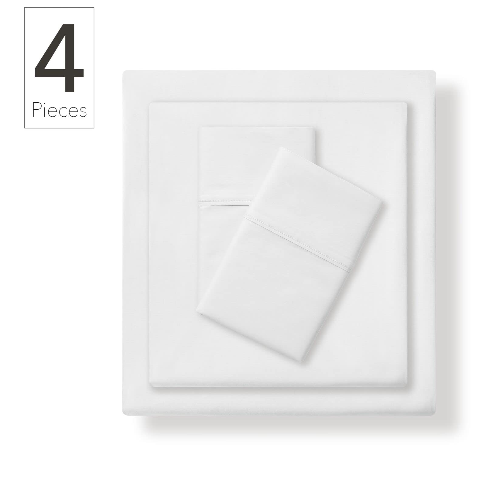 Nate Home by Nate Berkus 200TC 100% Cotton Percale 4-Piece Sheet Set | Crisp, Cool, and Breathable Bedding from mDesign - King Size - 1 Flat Sheet/1 Fitted Sheet/2 Pillowcases, Snow (White)