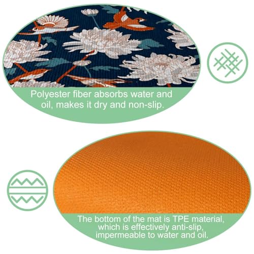 Alfombrillas de cocina VAPOKF con pájaros y crisantemos lavables pack de 2 6
