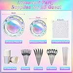 Iridescent Party Supplies Decorations, Holographic Paper Plates and Napkins Set, Disposable Iridescent Paper Plates Cups Knives Spoons Fork Straw for Mermaid Birthday Wedding Party, Serve 25 - Image 2