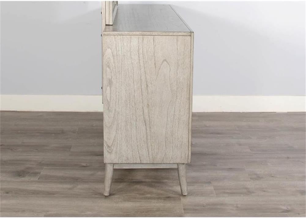 Pemberly Row Solid Wood 6-Drawer Dresser, 36"H x 60"W x 18"D, Mid-Century Modern Design, Gray Finish, Felt-Lined Top Drawers, Durable English Dovetail Joints, Horizontal Bedroom Storage for Clothing
