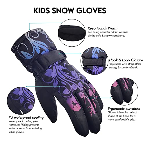Highloong Kids Waterproof Ski Snowboard Cold Weather Winter Gloves 5-Finger With 3M Thinsulate For Boys Girls (8/9) #TOP1