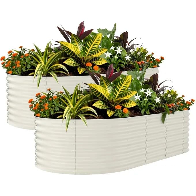 GarveeMore 2-Pack Metal Raised Beds with Anti-Cut Strips for Garden
