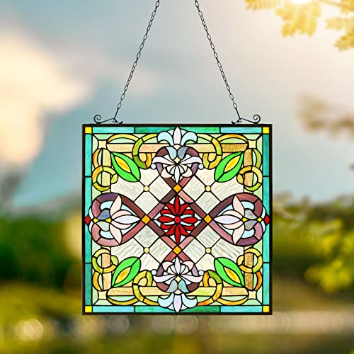 Kleeglee Stained Glass Window Hangings, Handmade Suncatcher Stained Glass Window Panels for Window Decor (Emerald Green)