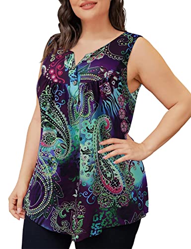 Flowy Tank Tops For Women Tunic Paisley Sleeveless Tops For Women Loose Fit Summer Purple Xl #TOP1