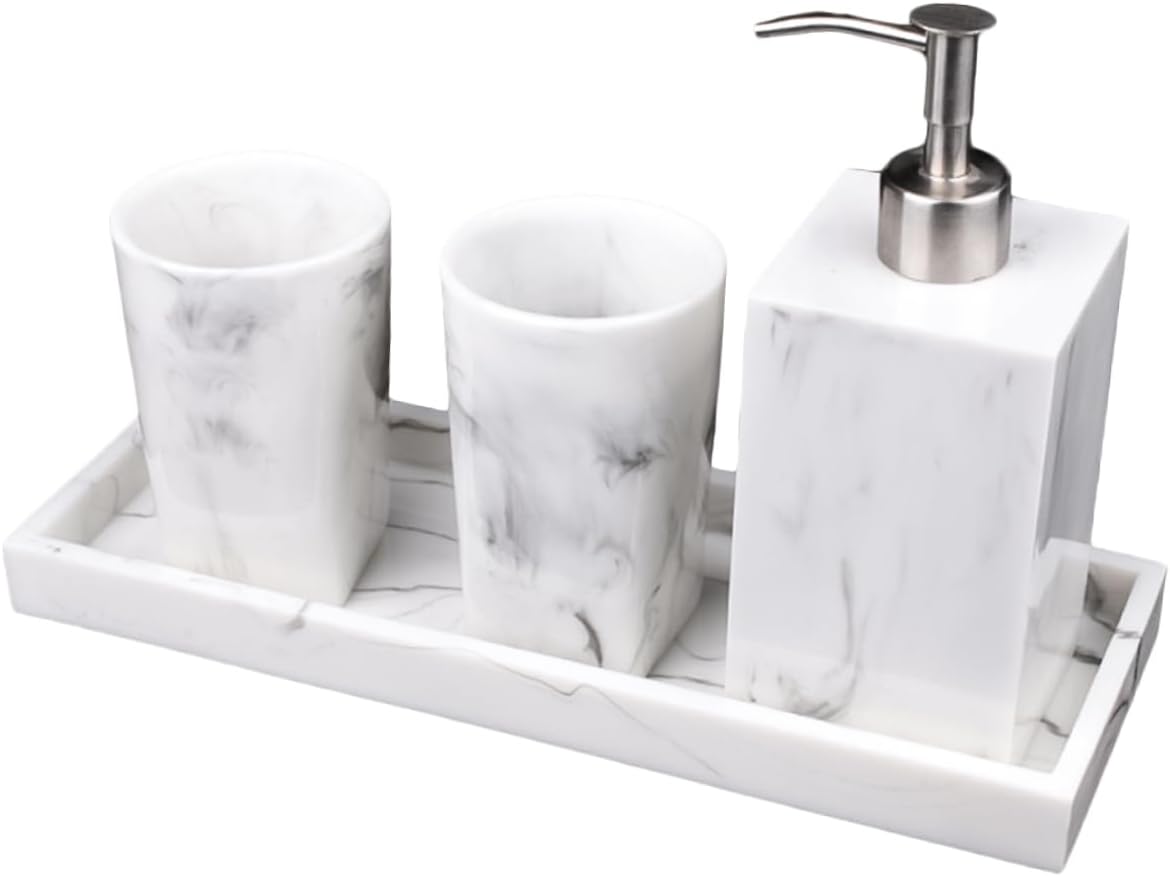 Bathroom Sink Soap Dispenser Set Marble Design Soap Dispenser Holder Tray Home Hotel Stylish Decor Essential Accessory