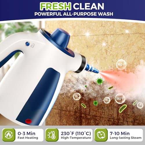 Image of Handheld Steam Cleaner, 230F Pressurized Steamer with No Water Spitting & Continuous Steam, 350ML Chemical-Free Deep Cleaning for Grease & Grime, 12 Accessories for Grout, Bathroom, Kitchen & Car