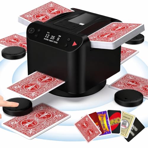 Automatic Card Shuffler and Dealer 2-12 Players Card Dealer with 4 Wireless Remote 360 Rotating 2 Decks Card Shuffler for UNO Poker Texas Holdem Monopoly Blackjack Maverick Cards (Black)